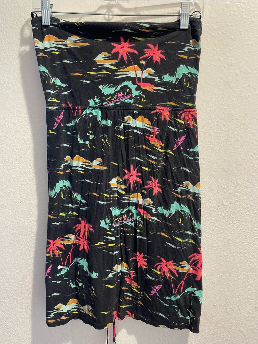 🌴Hurley 2-Way Convertible Halter Strapless Tube Dress Tropical Neon L🌴